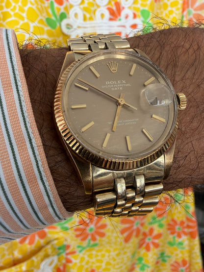 Frisman Vintage Rolex OP Date 14k Yellow Gold With Jubilee Bracelet Shantung Dial 1973 Rare!