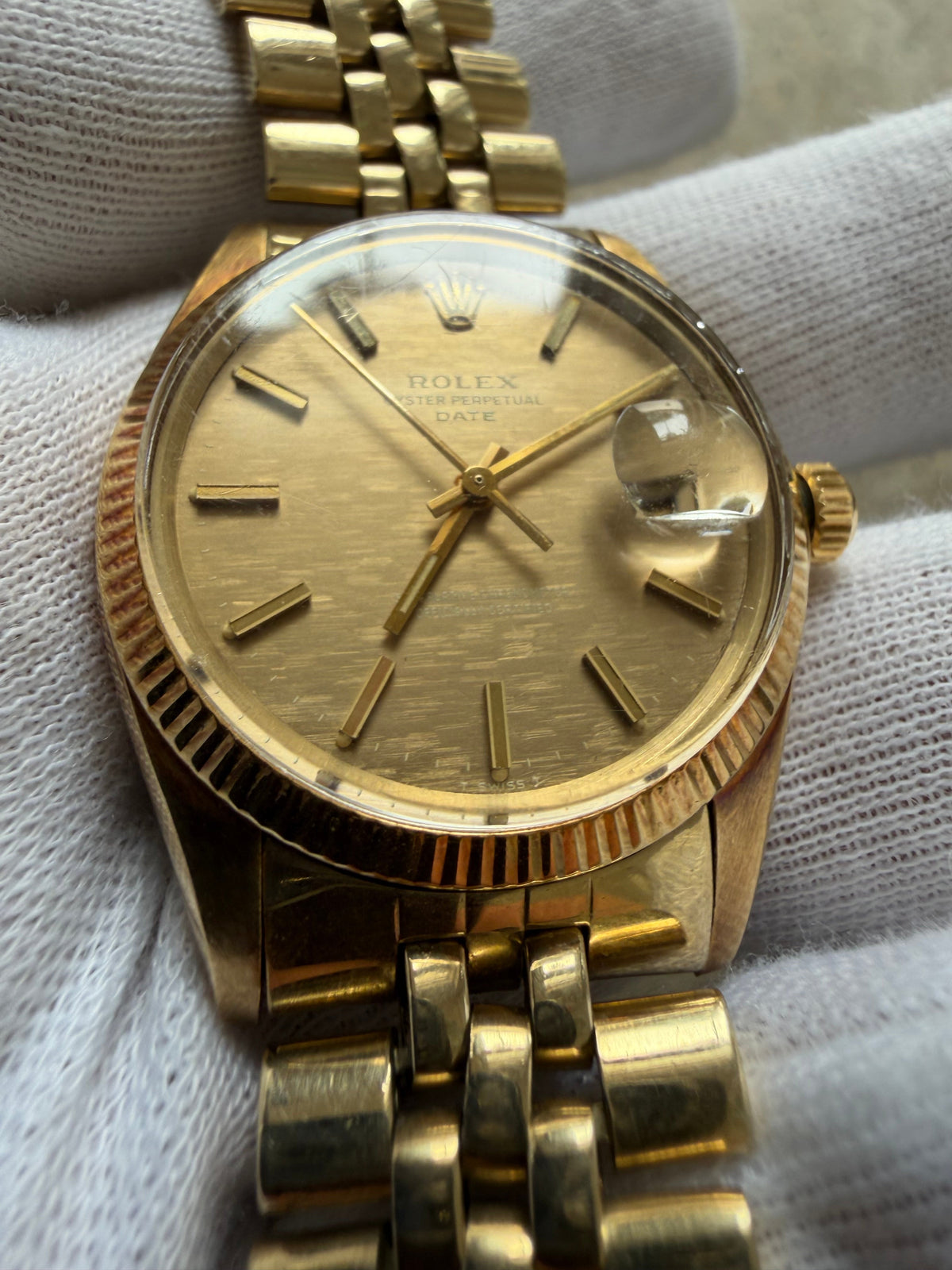 Frisman Vintage Rolex OP Date 14k Yellow Gold With Jubilee Bracelet Shantung Dial 1973 Rare!