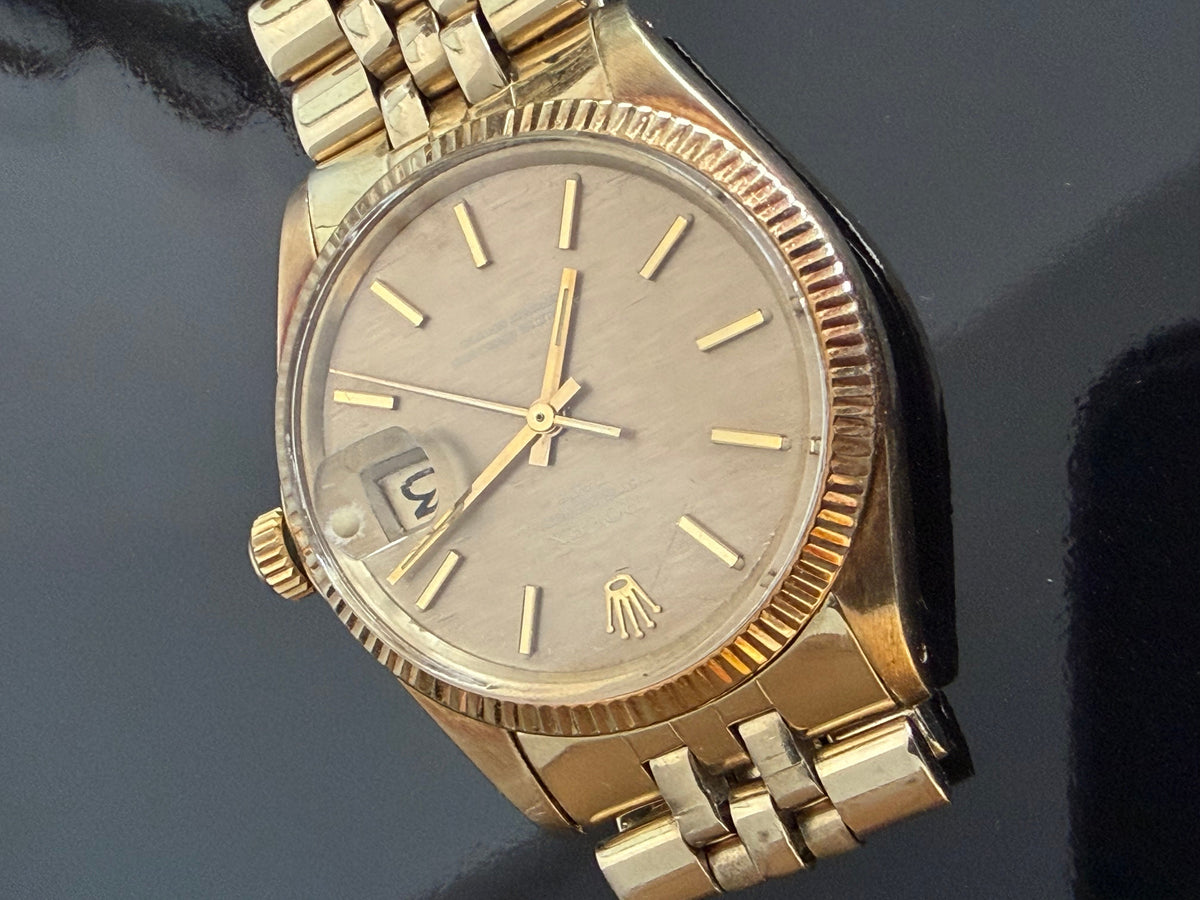 Frisman Vintage Rolex OP Date 14k Yellow Gold With Jubilee Bracelet Shantung Dial 1973 Rare!