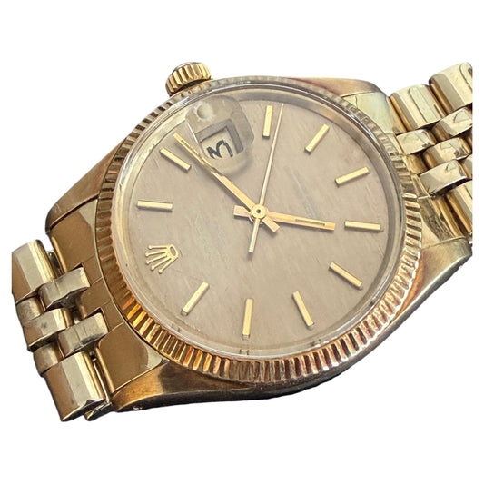 Frisman Vintage Rolex OP Date 14k Yellow Gold With Jubilee Bracelet Shantung Dial 1973 Rare!