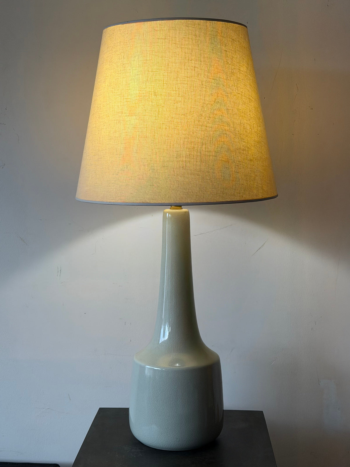 Frisman Vintage Vintage Lotte And Gunnar Bostlund Ceramic Bone Gray Lamp With Crackle Finish MCM