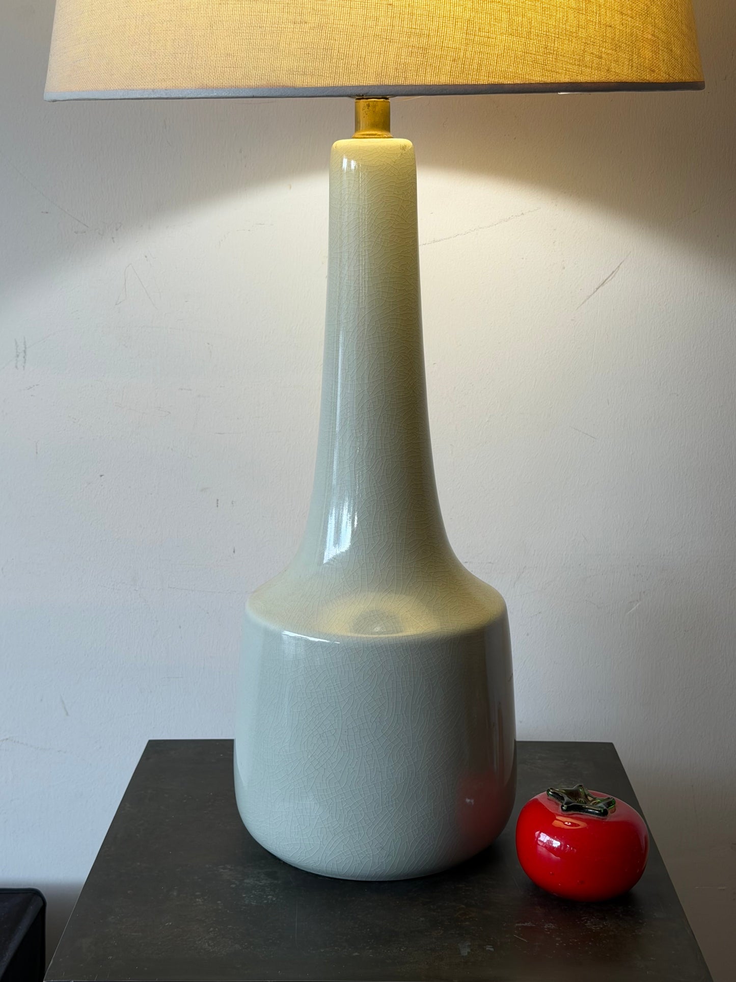 Frisman Vintage Vintage Lotte And Gunnar Bostlund Ceramic Bone Gray Lamp With Crackle Finish MCM
