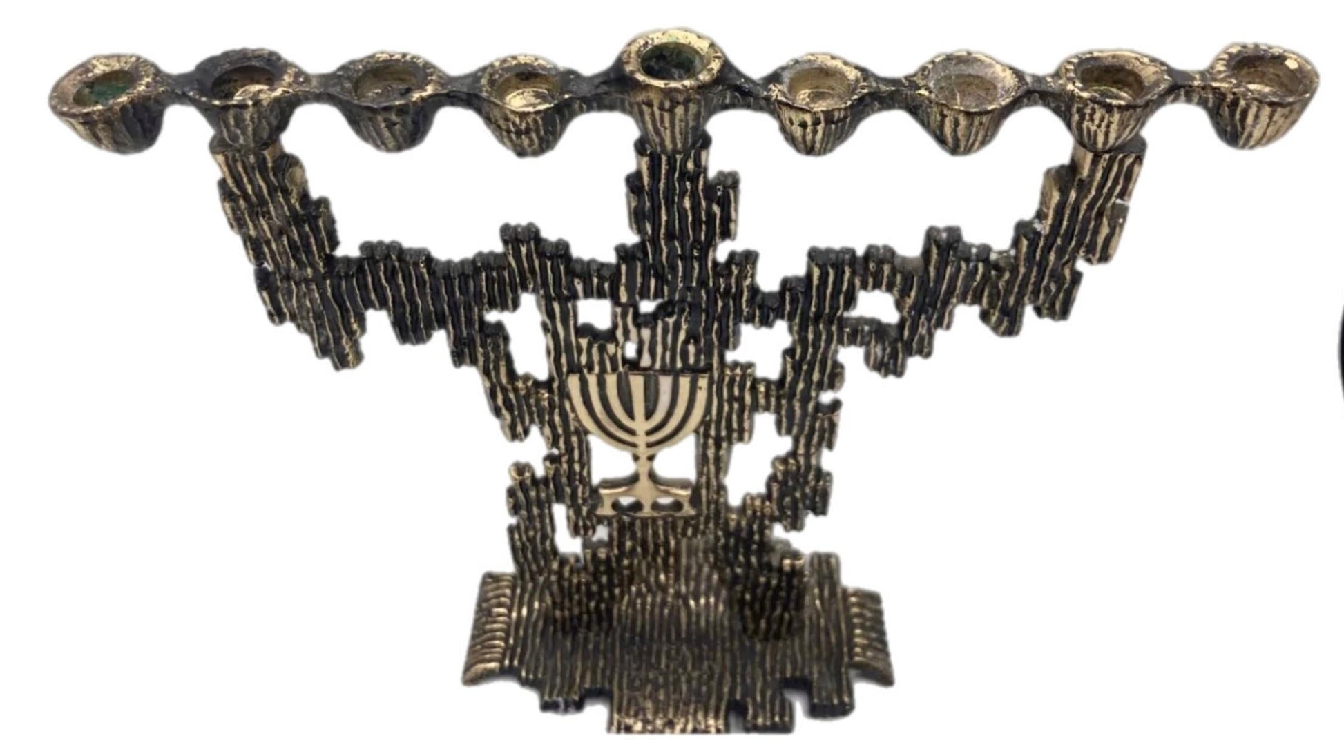 Frisman Vintage 60s Mid Century Modern Brutalist K L Hakuli  Brass Abstract Art Menorah Israel