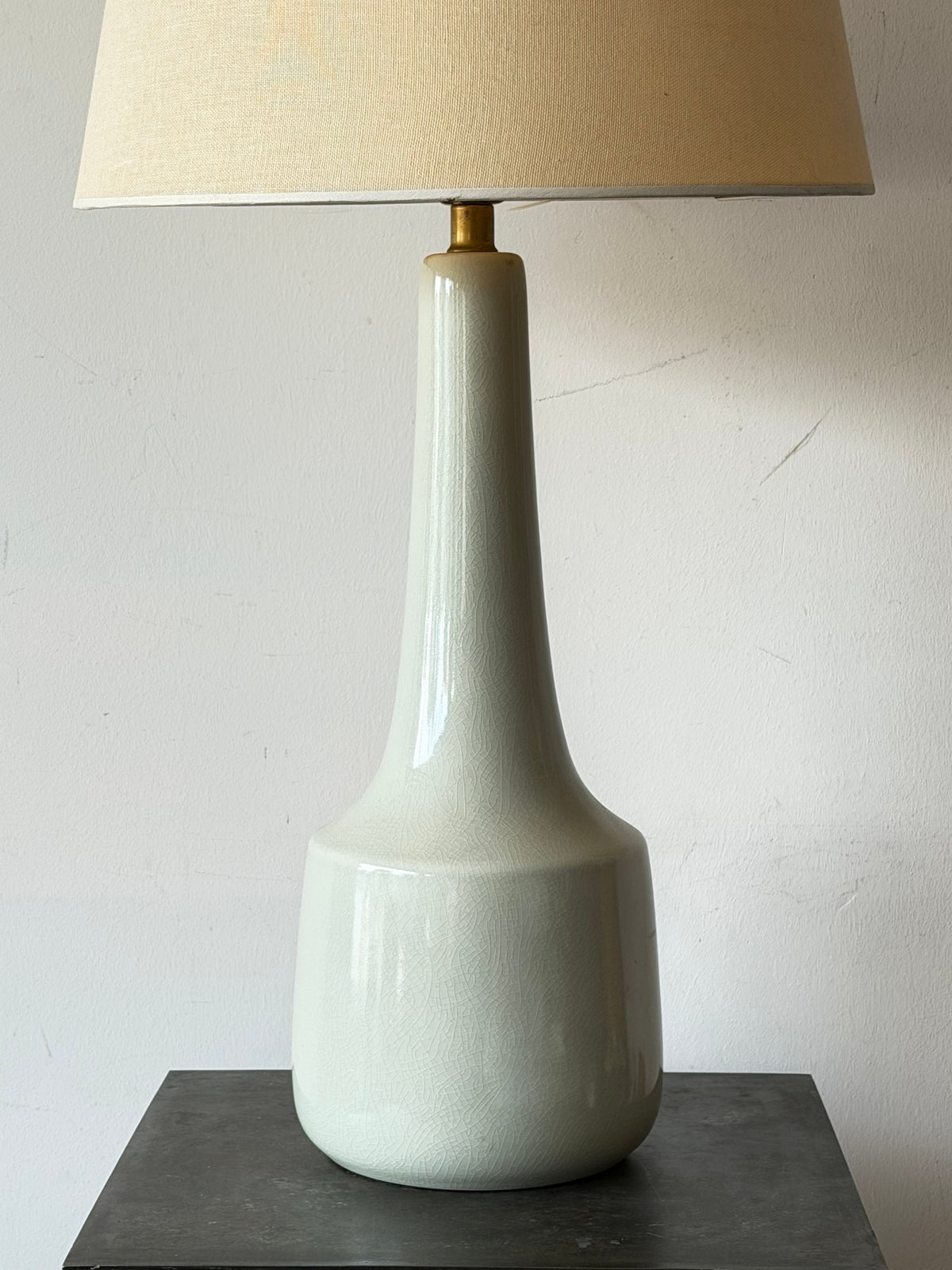 Frisman Vintage Vintage Lotte And Gunnar Bostlund Ceramic Bone Gray Lamp With Crackle Finish MCM
