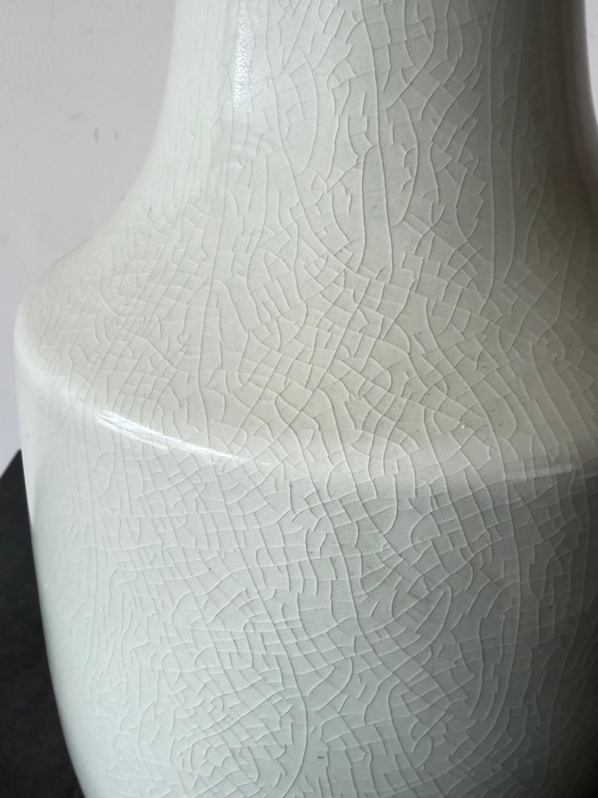 Frisman Vintage Vintage Lotte And Gunnar Bostlund Ceramic Bone Gray Lamp With Crackle Finish MCM