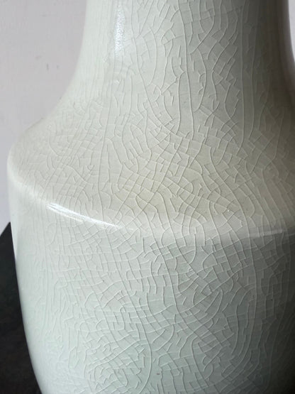 Frisman Vintage Vintage Lotte And Gunnar Bostlund Ceramic Bone Gray Lamp With Crackle Finish MCM