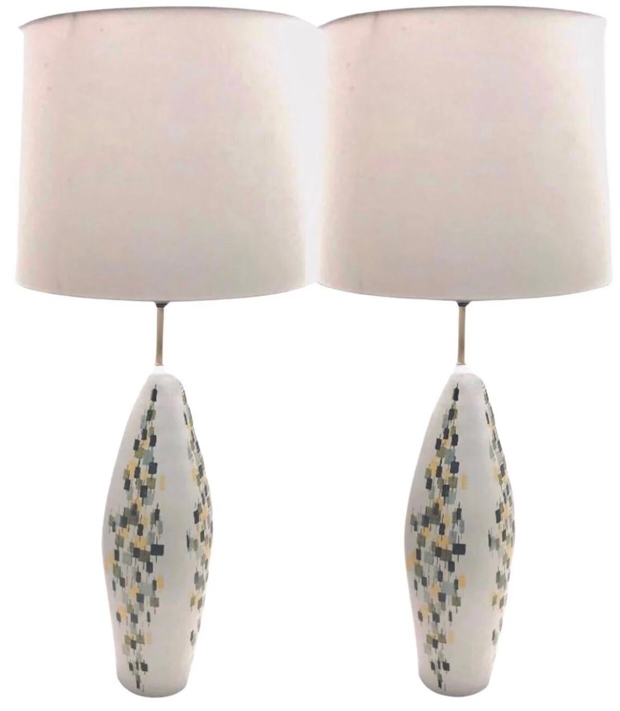 Frisman Vintage 1950s Pair Huge Aldo Londi Bitossi Raymor Mid Century Modern Table Lamp Italy