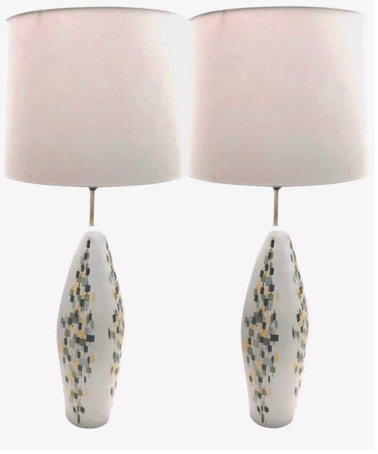 Frisman Vintage 1950s Pair Huge Aldo Londi Bitossi Raymor Mid Century Modern Table Lamp Italy