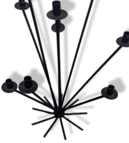 Frisman Vintage 50s Scandinavian Wrought Iron 9Light Ljusstake Starburst Vintage Menorah Denmark