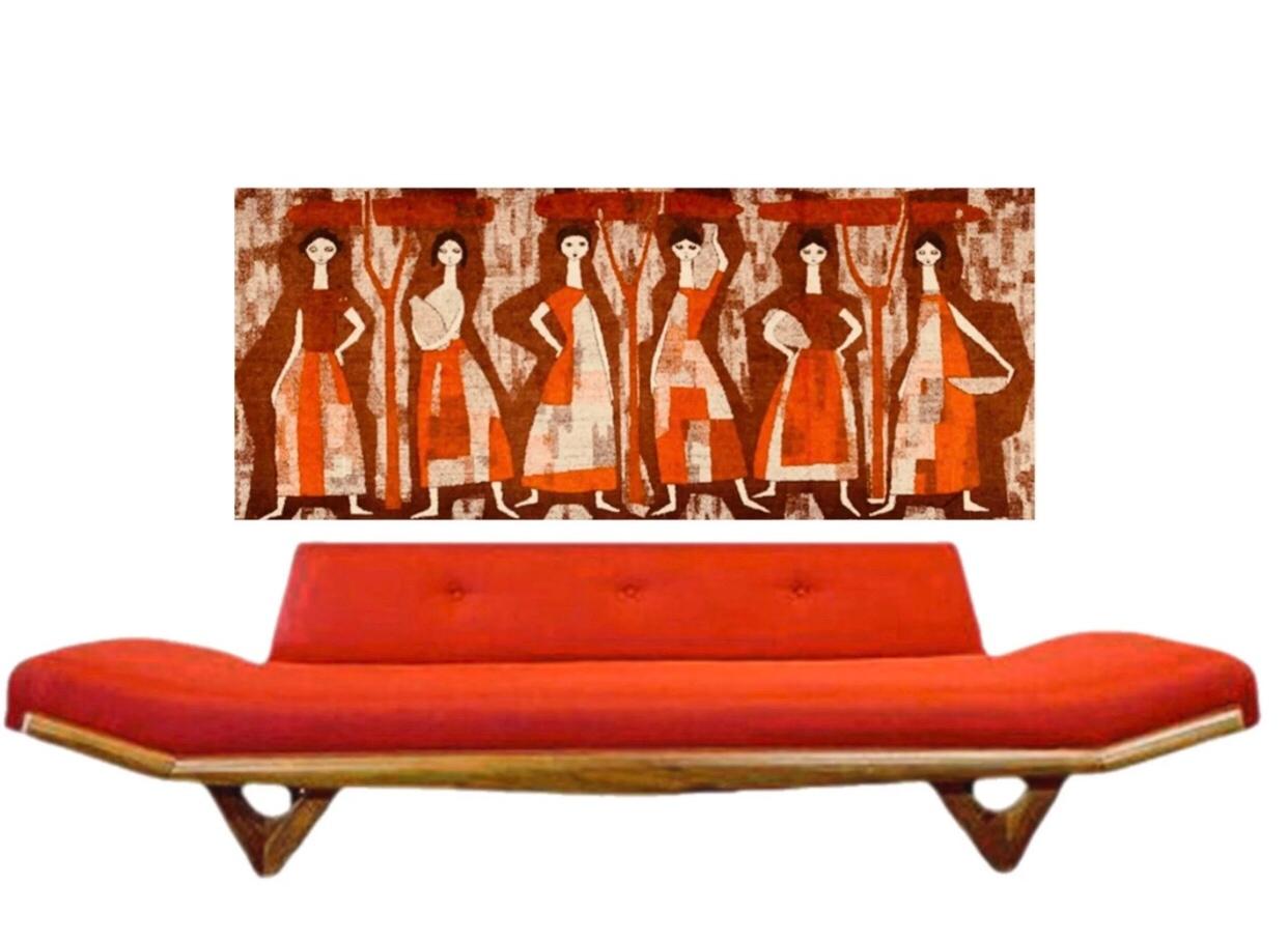 Frisman Vintage XL Mid-Century Modern Abstract Cubist Women Textile Art Wall Hanging Tapestry