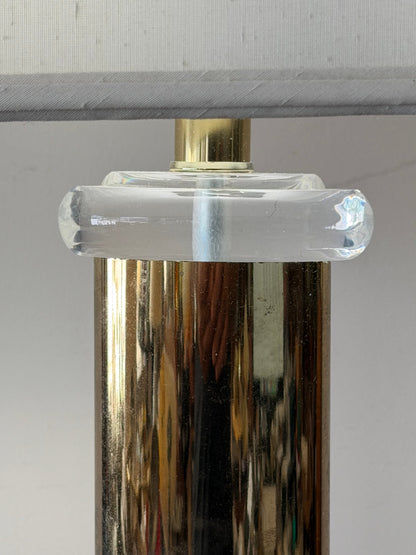 Frisman Vintage Lucite And Brass Table Lamp Post Modern Miami Regency Style 1991