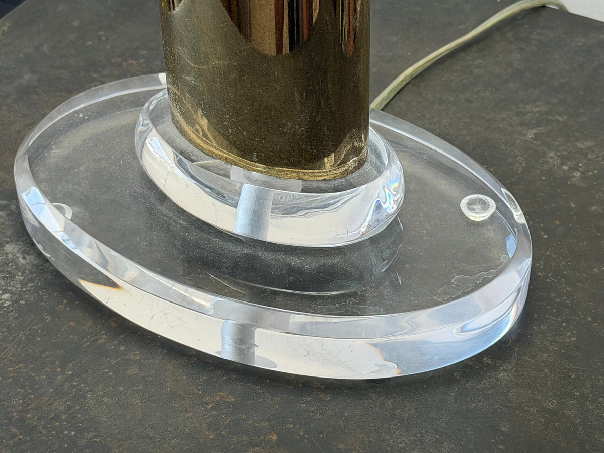 Frisman Vintage Lucite And Brass Table Lamp Post Modern Miami Regency Style 1991