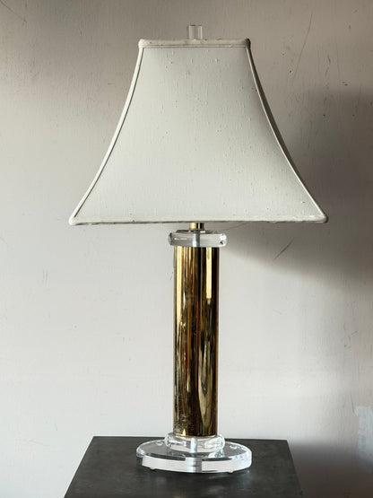 Frisman Vintage Lucite And Brass Table Lamp Post Modern Miami Regency Style 1991
