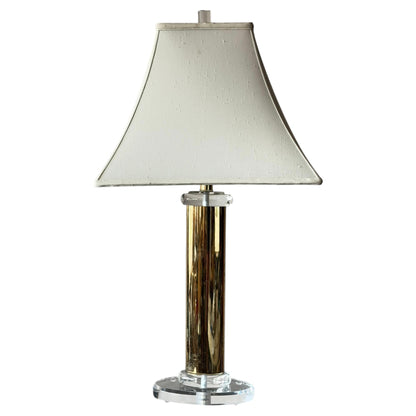 Frisman Vintage Lucite And Brass Table Lamp Post Modern Miami Regency Style 1991
