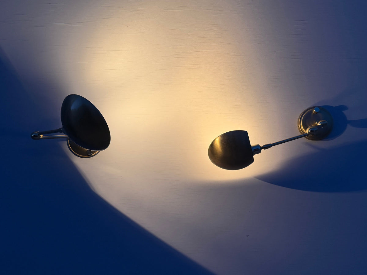 Frisman Vintage Pair Of Post-Modern Wall Lights By Holtkoetter Germany 1980's Brass Articulating