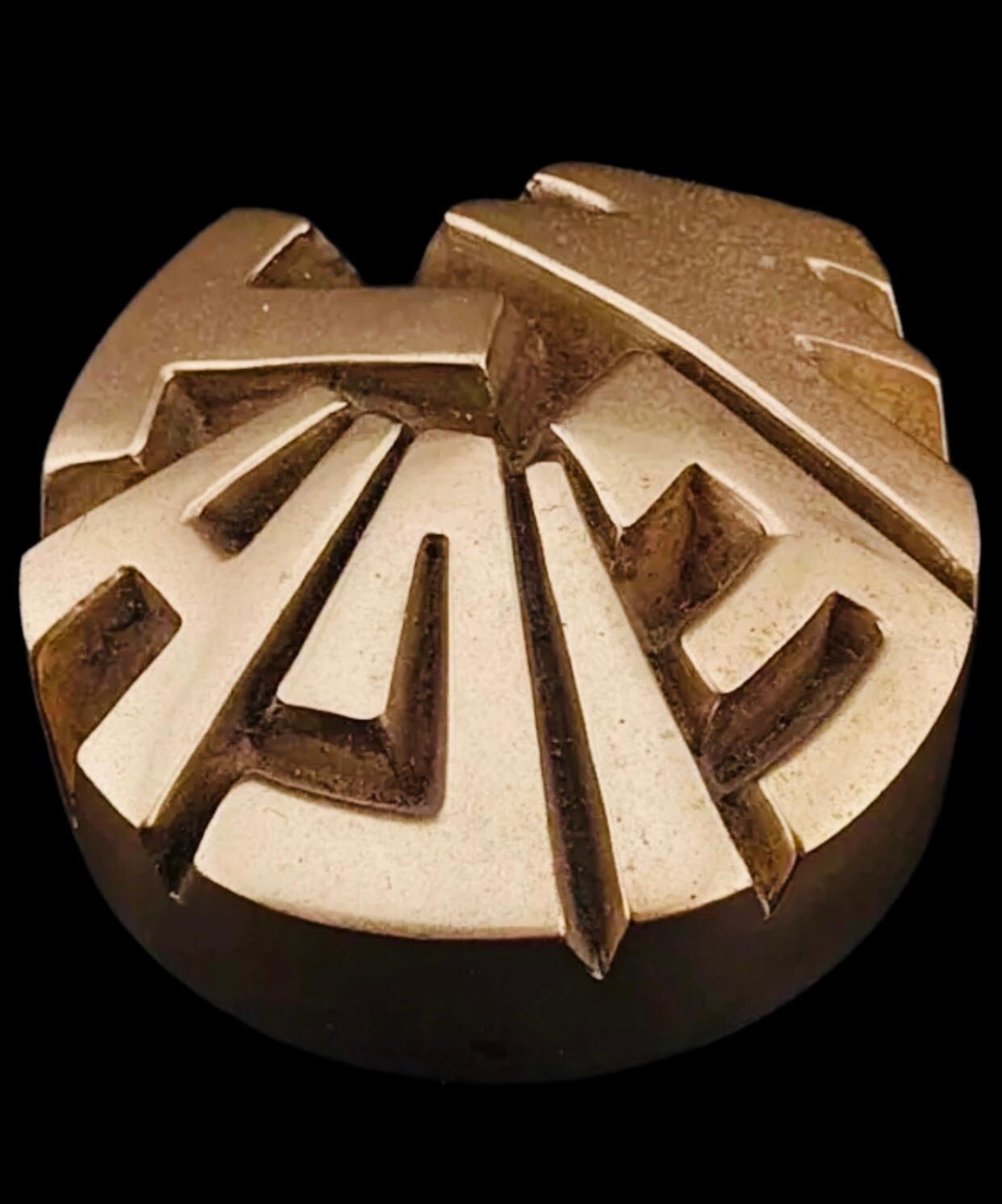 Frisman Vintage 1970s Vintage Arnaldo Pomodoro Insp Brass Pop Art Paperweight Italy