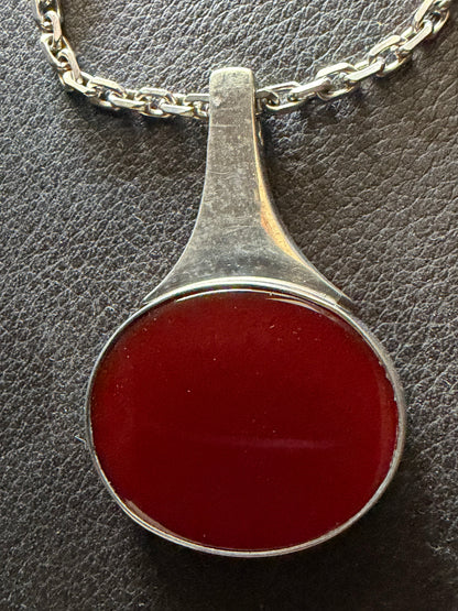 Frisman Vintage Niels Erik From Modernist Sterling Pendant Carnelian Stone Denmark 70's