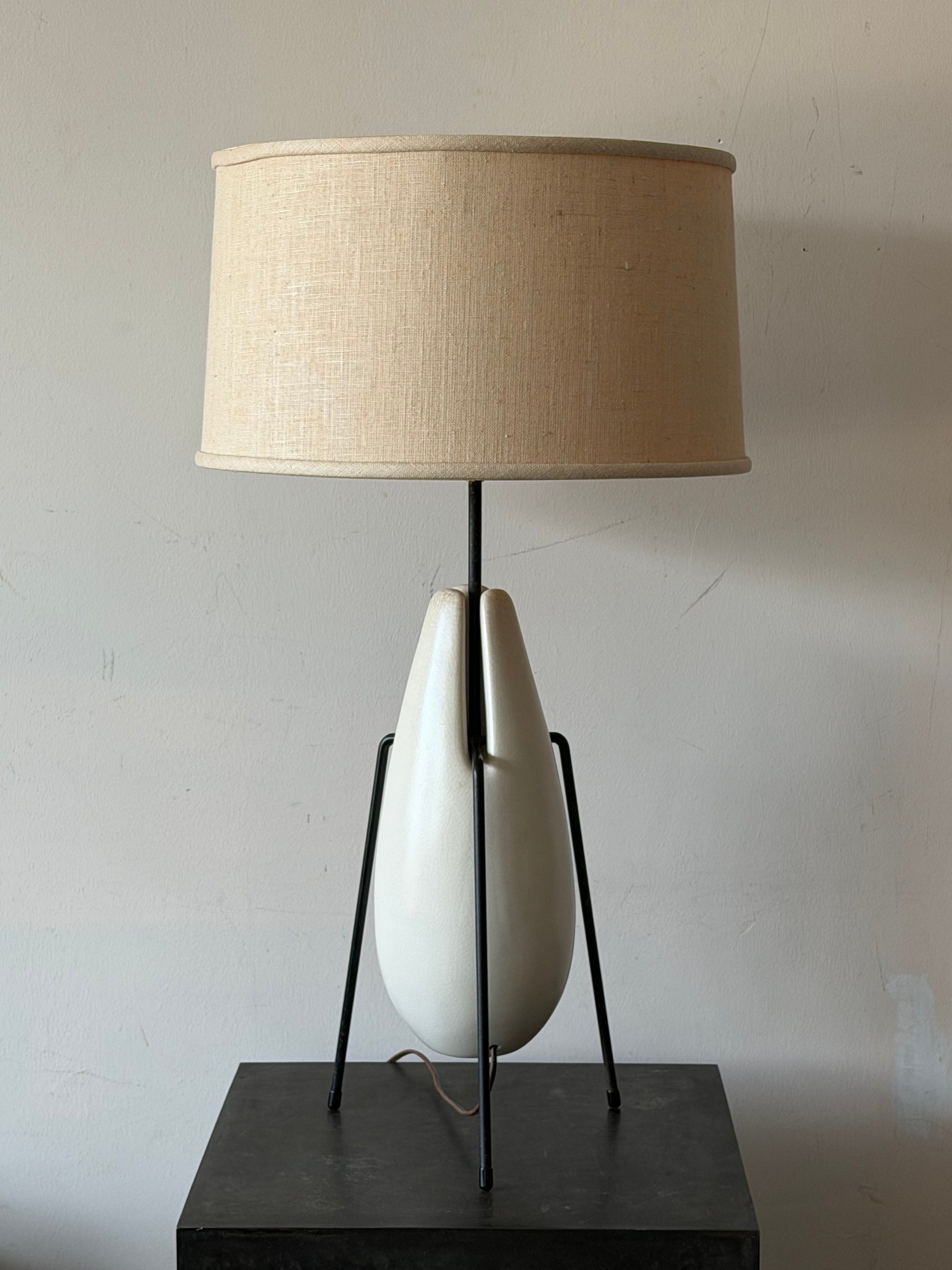 Frisman Vintage Ben Seibel For Raymor Wrought Iron And Ceramic Tripod Modernist Lamp 1950's