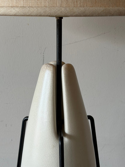 Frisman Vintage Ben Seibel For Raymor Wrought Iron And Ceramic Tripod Modernist Lamp 1950's