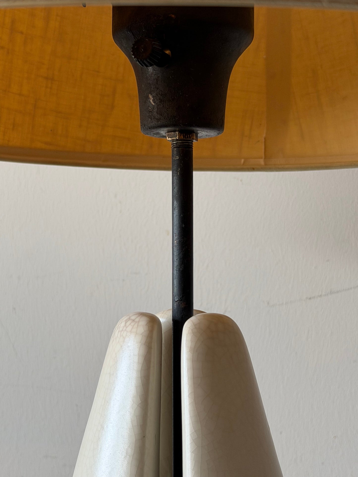 Frisman Vintage Ben Seibel For Raymor Wrought Iron And Ceramic Tripod Modernist Lamp 1950's