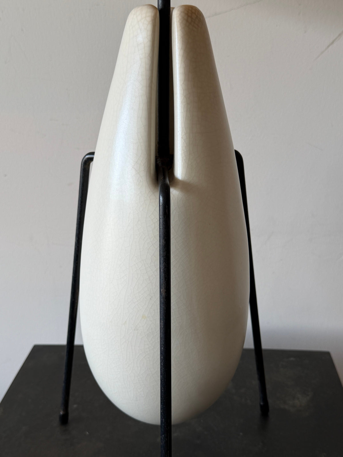 Frisman Vintage Ben Seibel For Raymor Wrought Iron And Ceramic Tripod Modernist Lamp 1950's