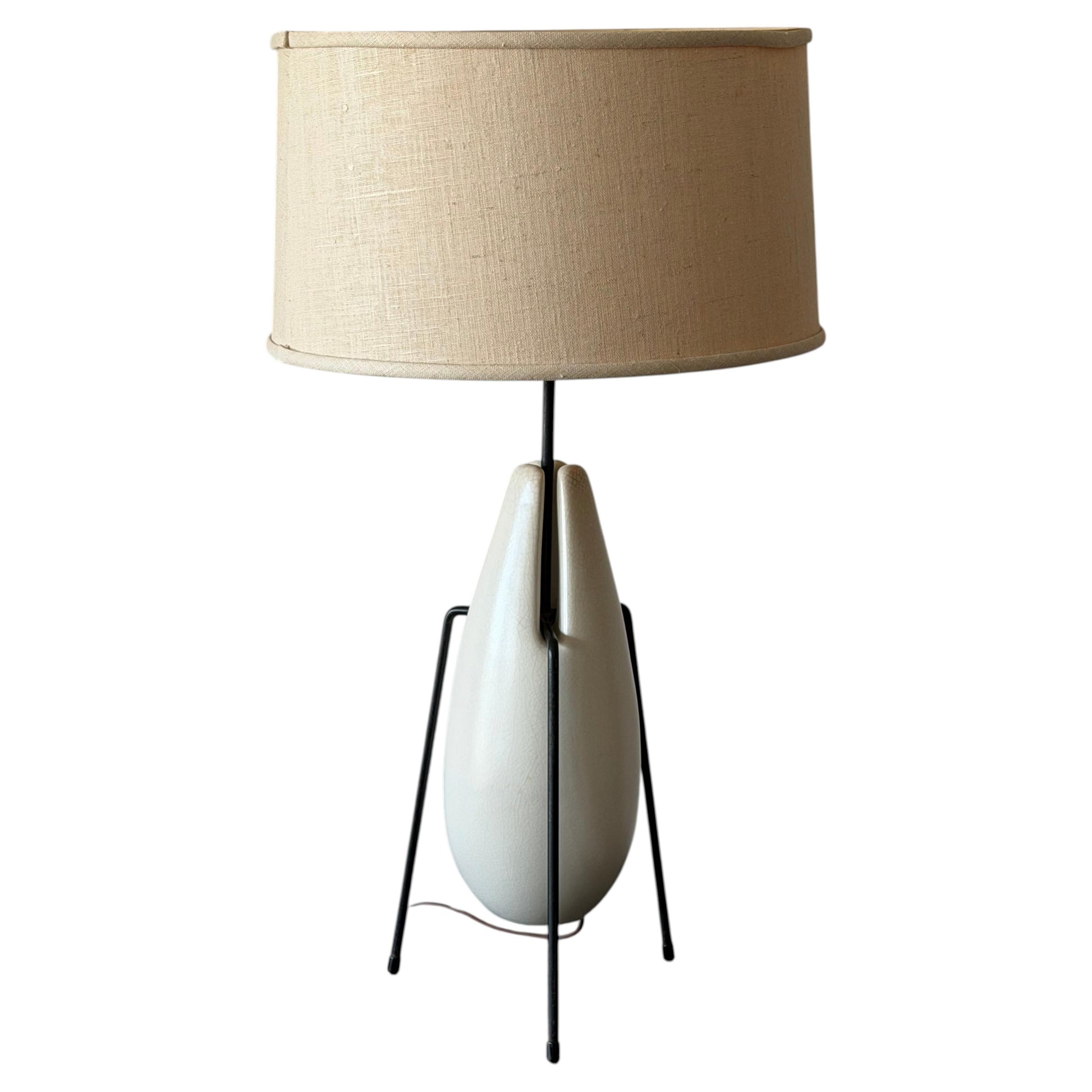 Frisman Vintage Ben Seibel For Raymor Wrought Iron And Ceramic Tripod Modernist Lamp 1950's