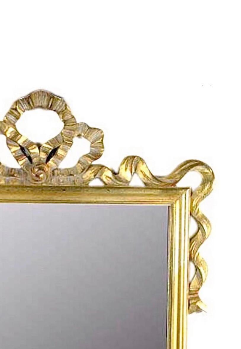 Frisman Vintage French Gilt Neoclassical Wall Mirror Carved Draped Ribbon Fold Swag