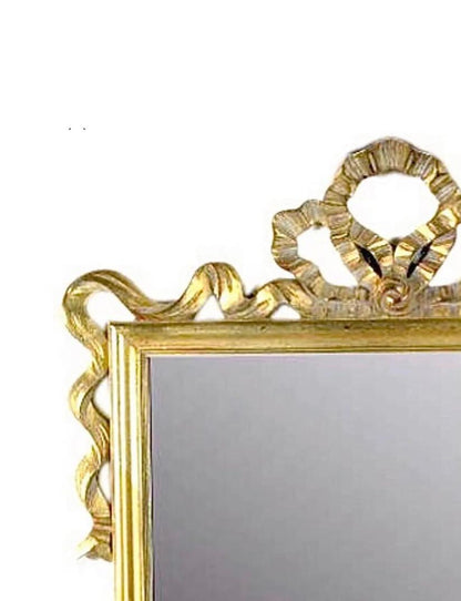 Frisman Vintage French Gilt Neoclassical Wall Mirror Carved Draped Ribbon Fold Swag