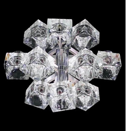 Frisman Vintage 70s MCM Gaetano Sciolari 9 Light Chrome Ice Cube Chandelier Lightolier Italy