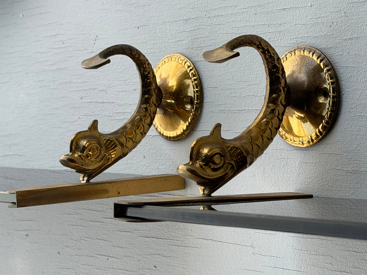 Frisman Vintage A Pair Of French Lighted Mirrors With Dolphin Design Elegant 1960's Whimsical