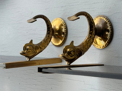 Frisman Vintage A Pair Of French Lighted Mirrors With Dolphin Design Elegant 1960's Whimsical