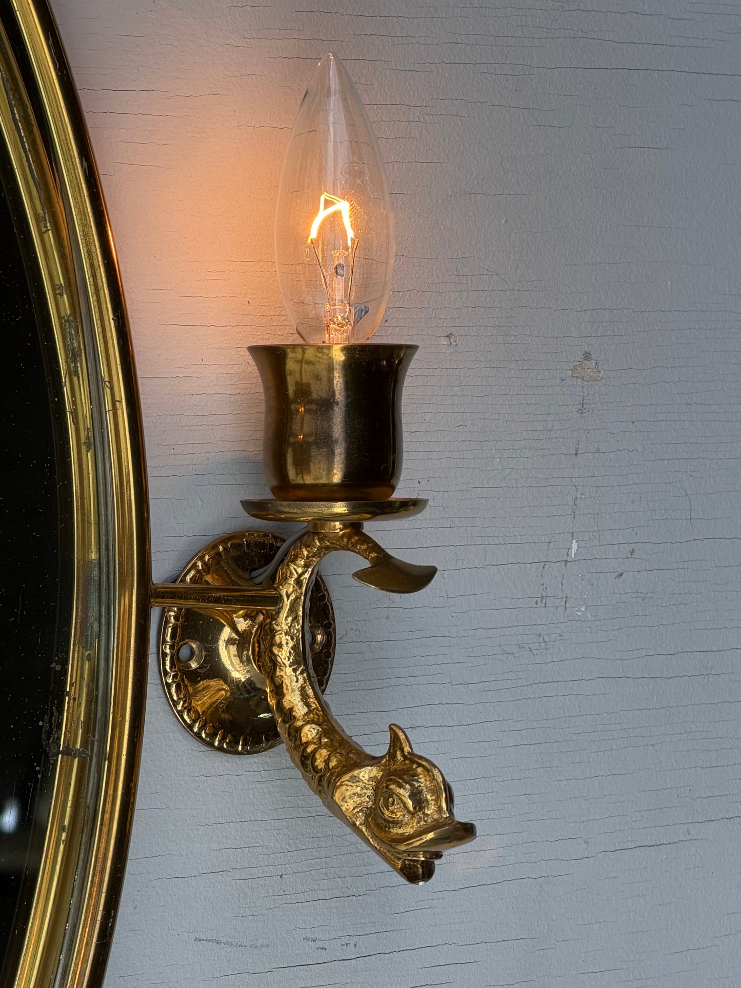 Frisman Vintage A Pair Of French Lighted Mirrors With Dolphin Design Elegant 1960's Whimsical