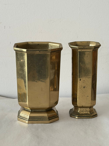 Frisman Vintage Two Italian Brass Vases Octagonal Handmade Vintage 1970's