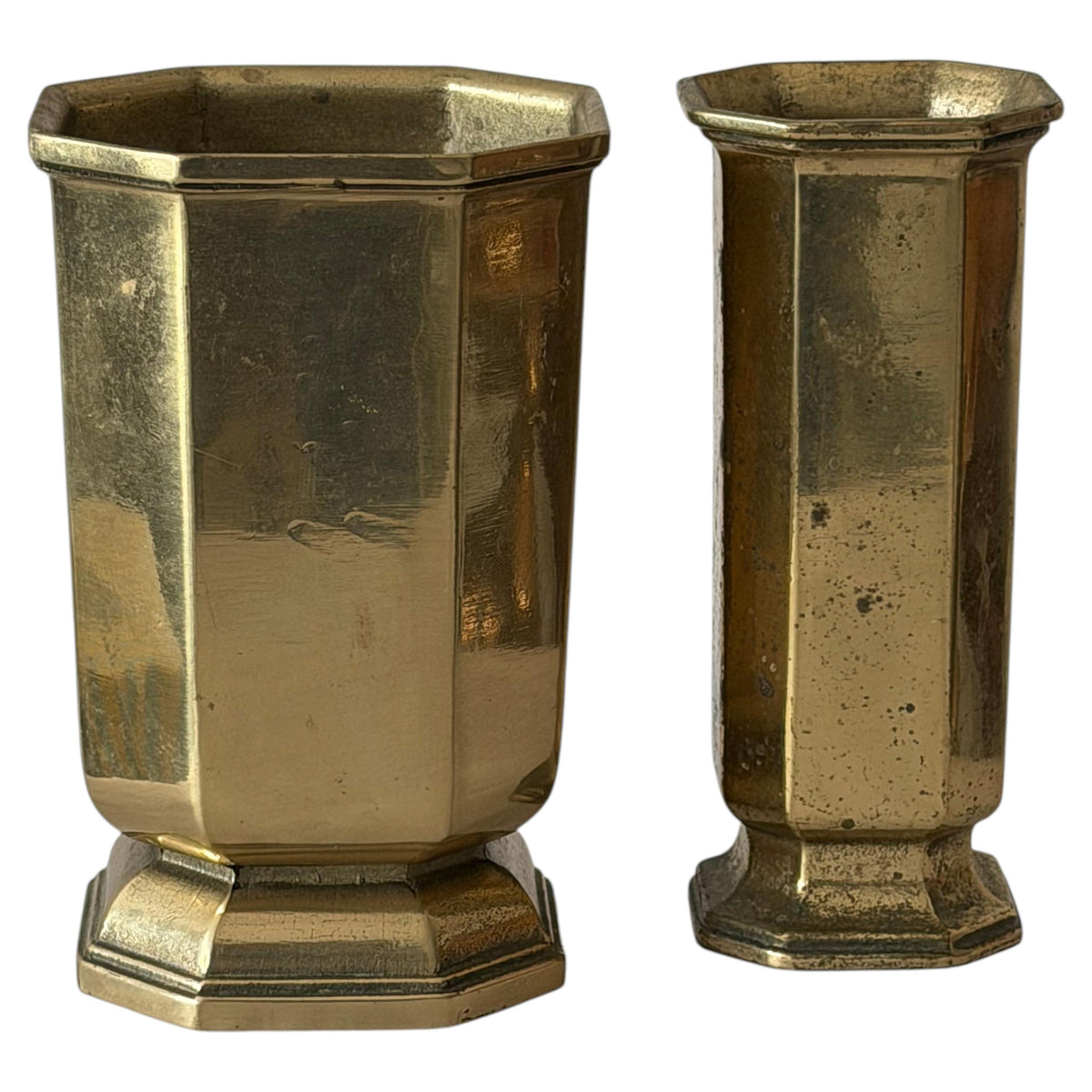 Frisman Vintage Two Italian Brass Vases Octagonal Handmade Vintage 1970's