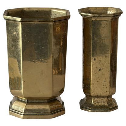 Frisman Vintage Two Italian Brass Vases Octagonal Handmade Vintage 1970's