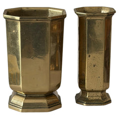 Two Italian Brass Vases Octagonal Handmade Vintage 1970's