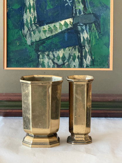 Frisman Vintage Two Italian Brass Vases Octagonal Handmade Vintage 1970's