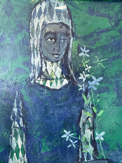 Frisman Vintage Mid Century Harlequin Painting On Board ca' 1960's