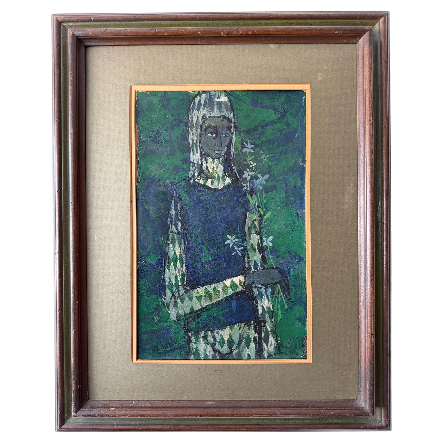 Frisman Vintage Mid Century Harlequin Painting On Board ca' 1960's