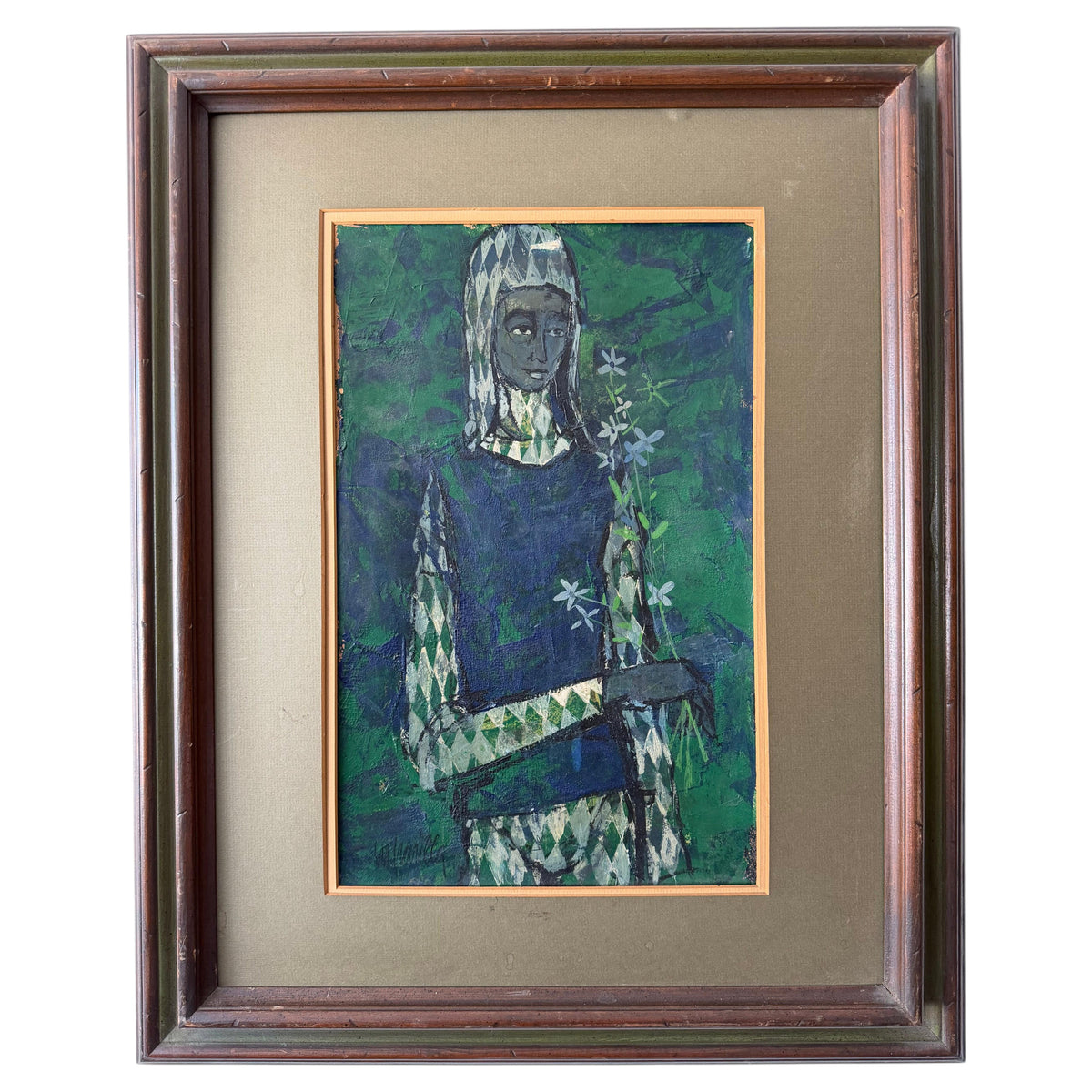 Frisman Vintage Mid Century Harlequin Painting On Board ca' 1960's