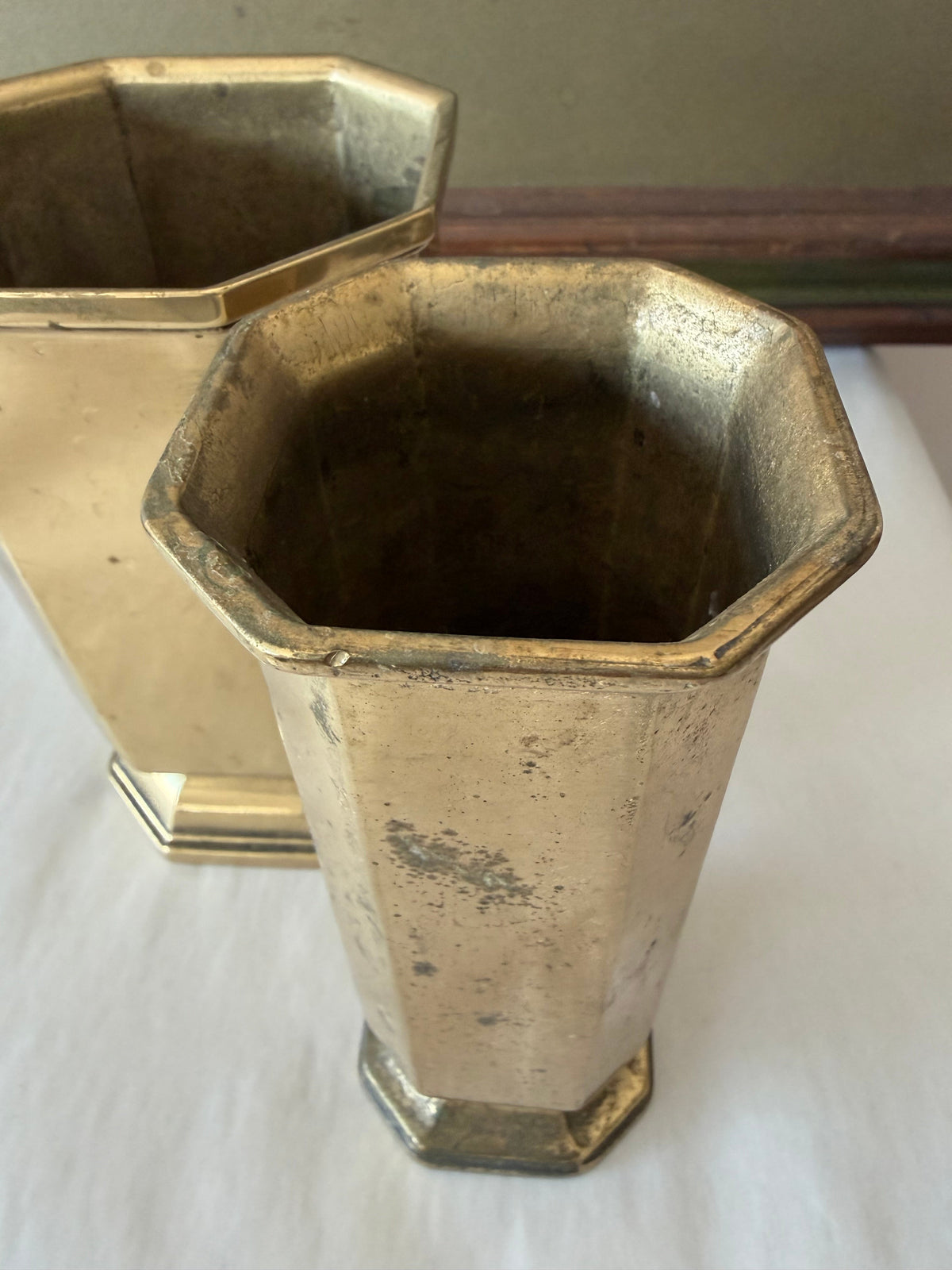 Frisman Vintage Two Italian Brass Vases Octagonal Handmade Vintage 1970's