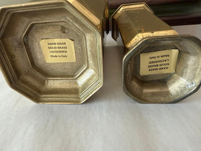 Frisman Vintage Two Italian Brass Vases Octagonal Handmade Vintage 1970's