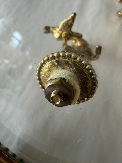 Frisman Vintage Vintage French Dore Bronze Mounted Glass Dish And Cover Cherub