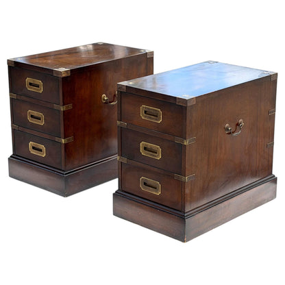 Frisman Vintage Vintage Campaign Style Three Drawer Chests Mahogany ca' 1960's
