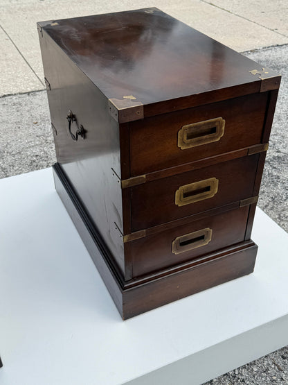 Frisman Vintage Vintage Campaign Style Three Drawer Chests Mahogany ca' 1960's