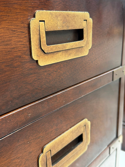 Frisman Vintage Vintage Campaign Style Three Drawer Chests Mahogany ca' 1960's