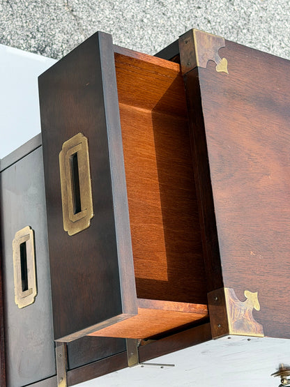 Frisman Vintage Vintage Campaign Style Three Drawer Chests Mahogany ca' 1960's