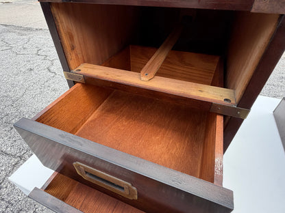 Frisman Vintage Vintage Campaign Style Three Drawer Chests Mahogany ca' 1960's