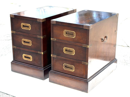 Frisman Vintage Vintage Campaign Style Three Drawer Chests Mahogany ca' 1960's