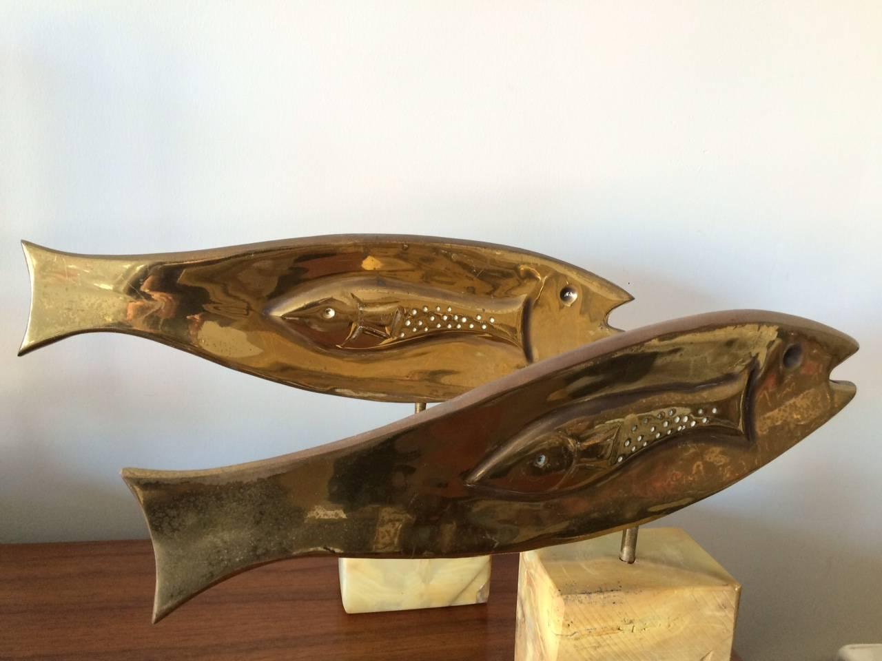 Frisman Vintage Pair of Large Brass Fish Sculptures by Curtis Jere